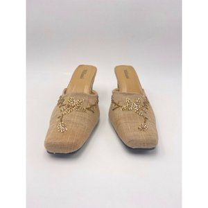 Miliani Womens Mules Slim Heels Beige Fabric 12